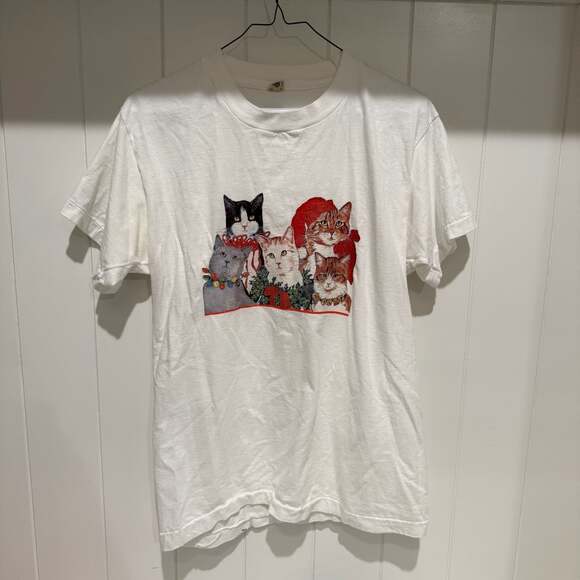 Screen Stars Other - Vintage 90s Christmas Cats Graphic T-Shirt